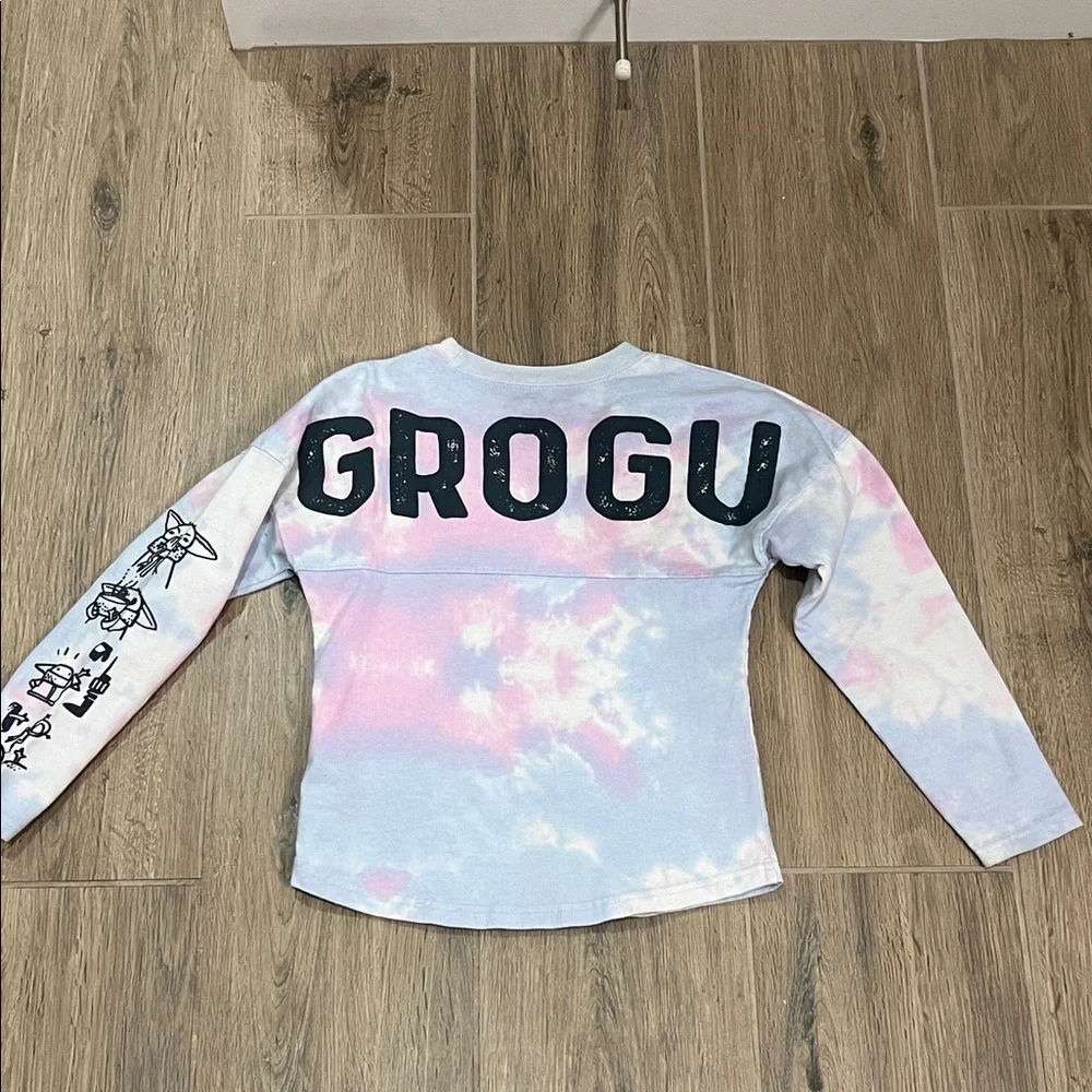 Star Wars Disney Grogu Spirit Jersey Pink Blue Tie-Dye Long Sleeve Tee Shirt